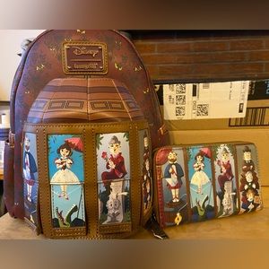 Haunted Mansion Stretching Room Loungefly Mini Backpack and Wallet  NWT